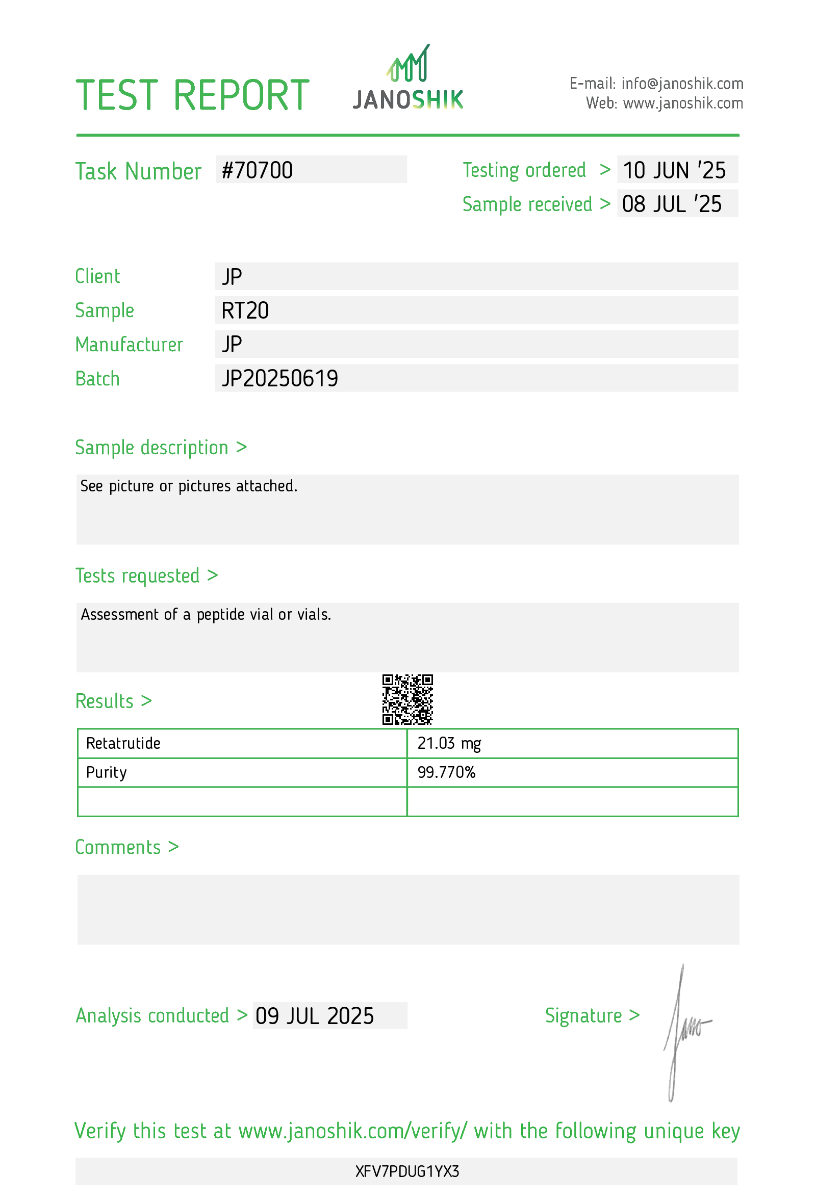 Test de pureté Retatrutide